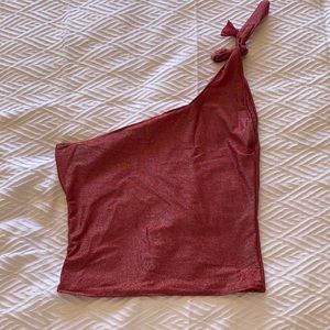 Sparkly Dark Pink One Shoulder Tie Top - Handmade, Fits Size S/M